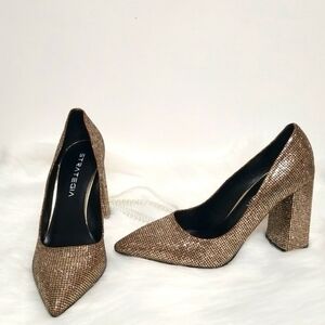 STRATEGIA Metallic Gold Glittery Pointed Toe Heels Made In Italy Sz EU 40 /US 10
